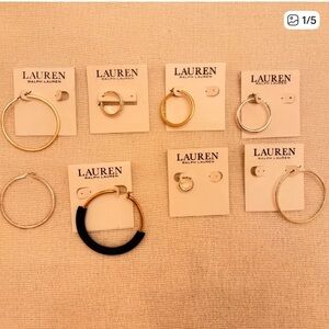 Ralph Lauren Single Earring Lot (13) Gold & Silver Tone Hoops & Studs